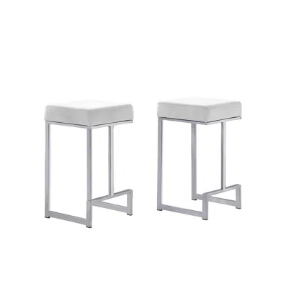 Best Master Furniture Dorrington Velvet Backless Counter Height Stool In White/silver (set Of 2)
