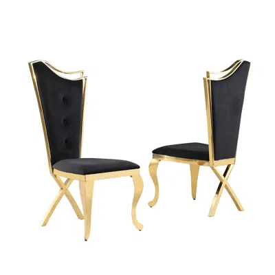 Best Master Furniture Ivane Black Velvet With Gold Dining Chairs, Set Of 2