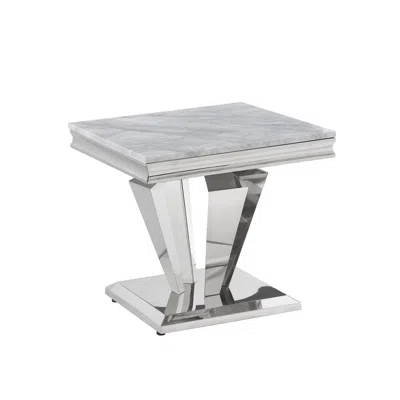 Best Master Furniture Ivane Stone Marble Laminate Silver End Table In Gray