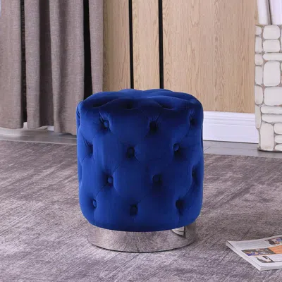 Best Master Furniture Jacobson Tufted Velvet Blue Accent Ottoman In Black
