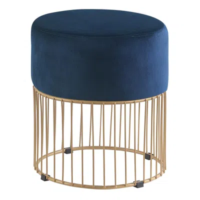 Best Master Furniture Jerold Blue Velvet With Gold Base Ottoman