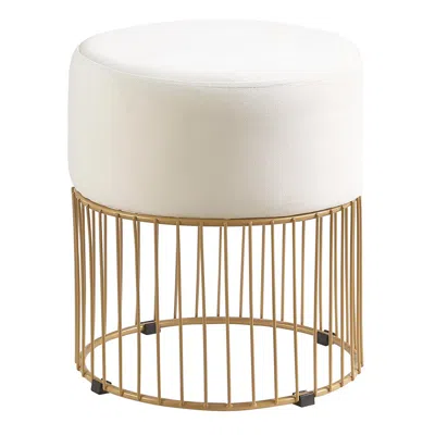 Best Master Furniture Jerold Cream Velvet With Gold Base Ottoman In Brown
