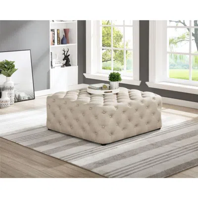 Best Master Furniture Kelly Square Transitional Linen Fabric Ottoman In Beige In Neutral