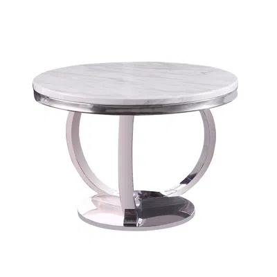 Best Master Furniture Layla White Modern Faux Marble Round Dining Table With Silver Base