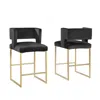 Best Master Furniture Lynx Black Velvet Bar Stools In Gold (set Of 2) In Black