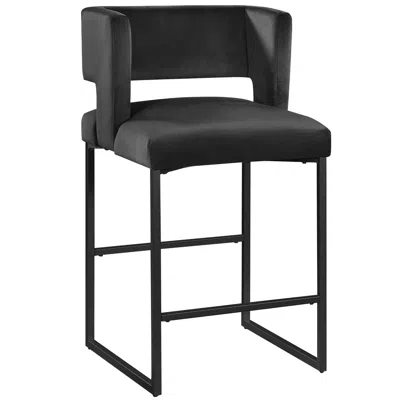 Best Master Furniture Lynx Black Velvet Bar Stools In Matte Black (set Of 2)