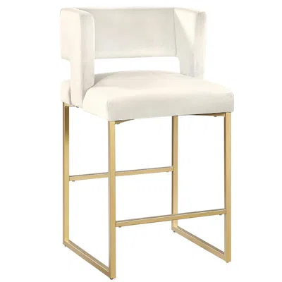 Best Master Furniture Lynx Cream Velvet Bar Stools In Gold (set Of 2) In White