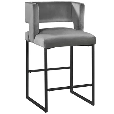 Best Master Furniture Lynx Gray Velvet Bar Stools In Matte Black (set Of 2)