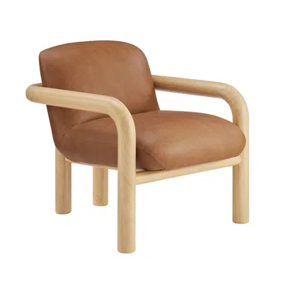 Best Master Furniture Modern Accent Chair With Treviso Dark Faux Leather Cushion, Set Of 1, Natural In Brown