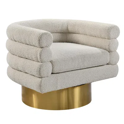 Best Master Furniture Sophos Cream Boucle Fabric With Gold Base Swivel Accent Chair In Neutral