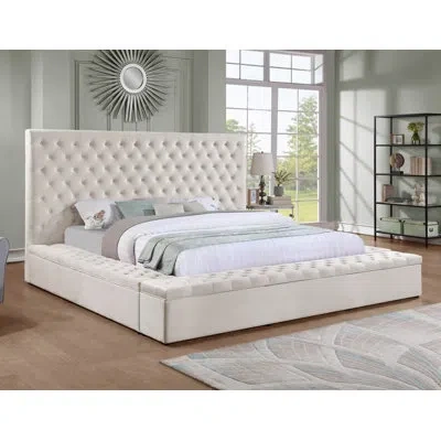 Best Master Furniture Tufted Upholstered Low Profile Storage Platform Bed In Cream