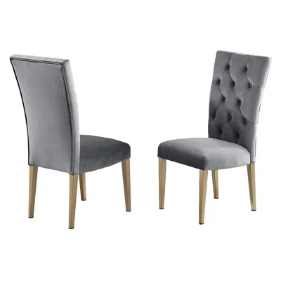 Best Master Furniture Tyrion Gray Tufted Velvet Side Chairs In Brushed Gold (set Of 2)