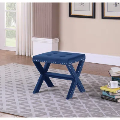 Best Master Furniture Velvet Fabric Upholstered Square Accent Bench In Blue