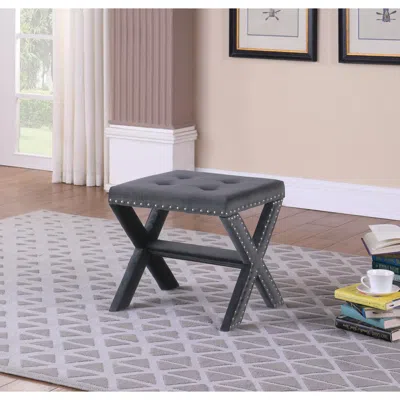 Best Master Furniture Velvet Fabric Upholstered Square Accent Bench In Gray