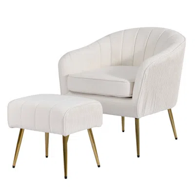 Best Quality Furniture 2 Piece Barrel Chair With Matching Ottoman In Beige And Gold