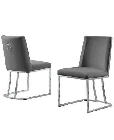 Best Quality Furniture 24" L X 19" W X 34" H Velvet Upholstered Side Chairs With Chrome Legs, Set Of 2 In Gray