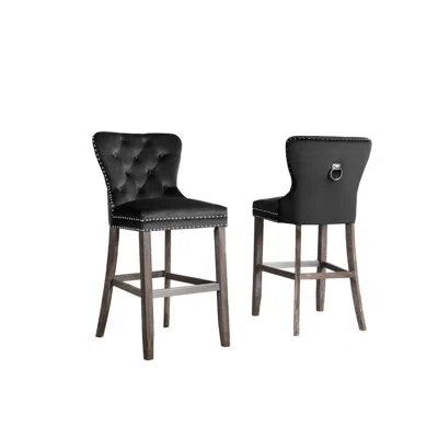 Best Quality Furniture 24" Tufted Velvet Upholstered Bar Stool In Black, Set Of 2, Black