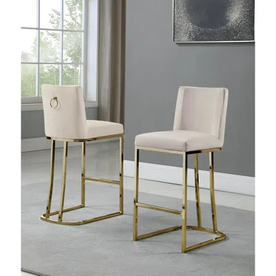Best Quality Furniture 24" Velvet Counter Stool, Beige, Chrome Gold Base (set Of 2)