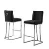Best Quality Furniture 24" Velvet Counter Stool, Black, Chrome Base (set Of 2)