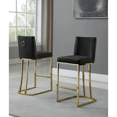 Best Quality Furniture 24" Velvet Counter Stool, Black, Chrome Gold Base (set Of 2)