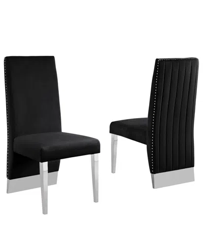 Best Quality Furniture 26" L X 20" W X 42" H Velvet Side Chairs With Line Tufted Back And Chrome Legs, Set Of 2 In Black