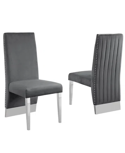 Best Quality Furniture 26" L X 20" W X 42" H Velvet Side Chairs With Line Tufted Back And Chrome Legs, Set Of 2 In Gray