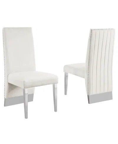 Best Quality Furniture 26" L X 20" W X 42" H Velvet Side Chairs With Line Tufted Back And Chrome Legs, Set Of 2 In White