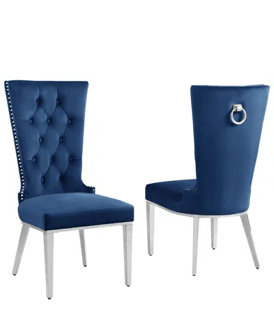 Best Quality Furniture 26" L X 20" W X 42" H Velvet Upholstered Side Chairs With Stainless Steel Legs, Set Of 2 In Blue
