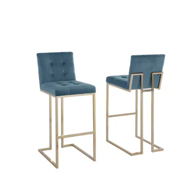 Best Quality Furniture 27" Tufted Velvet Upholstered Bar Stool In Teal Blue (set Of 2), Teal Blue