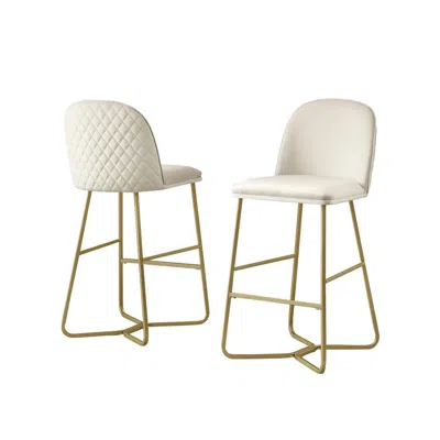 Best Quality Furniture 29" Cream Velvet Barstool W/ Gold Color Iron Base (set Of 2) In Neutral