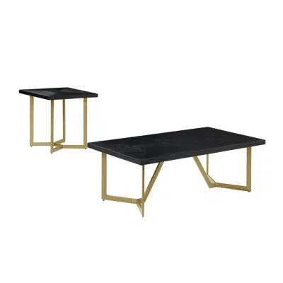 Best Quality Furniture 2pc Black Wood Top Coffee Set W/gold Color Iron Base (coffee+end Table)