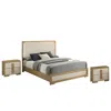 Best Quality Furniture 3 Piece - Beige Wood Bedroom Set (bed+2night Stands) In Neutral