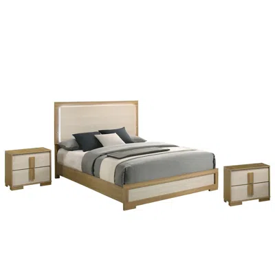 BEST QUALITY FURNITURE 3 PIECE - BEIGE WOOD BEDROOM SET (BED+2NIGHT STANDS)