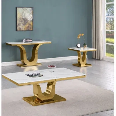 Best Quality Furniture 3 Piece Coffee Table Set In Gold