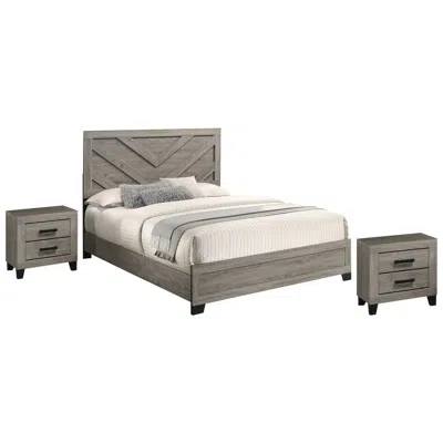 Best Quality Furniture 3 Piece Light Gray Pannel Bedroom Set (bed+2ns)