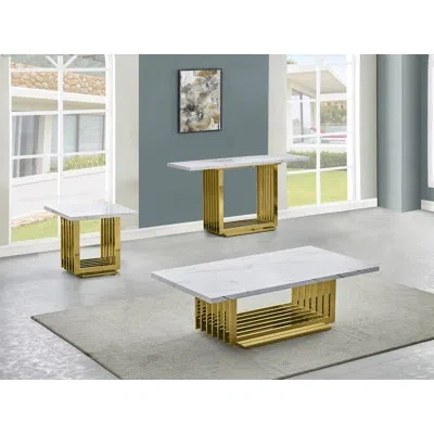 Best Quality Furniture 3 - Piece Living Room Table Set In Gold