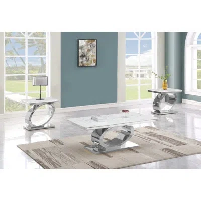 Best Quality Furniture 3 - Piece Living Room Table Set In Silver