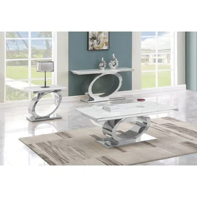 Best Quality Furniture 3 - Piece Living Room Table Set In Silver