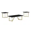 Best Quality Furniture 3pc Black Wood Top Coffee Table Set W/gold Color Iron Base (1coffee+2end Table) In Black