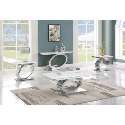 Best Quality Furniture 4 - Piece Living Room Table Set In Silver
