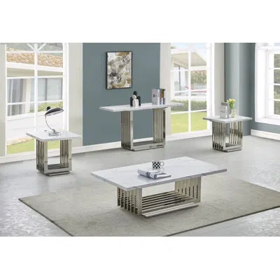 Best Quality Furniture 4 - Piece Living Room Table Set In Silver