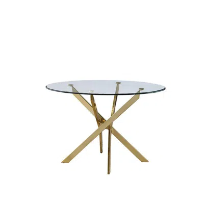 Best Quality Furniture 45" Round Glass Dining Table With Gold Chrome Base In Transparent
