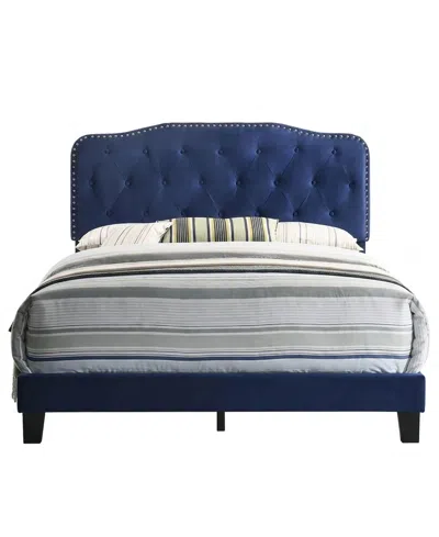 Best Quality Furniture 48" Velvet Full Panel Bed With Upholstery In Blue