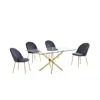 Best Quality Furniture 5 Piece Dining Set- Rectangular Dining Table With 4 Dark Grey Side Chairs In Black