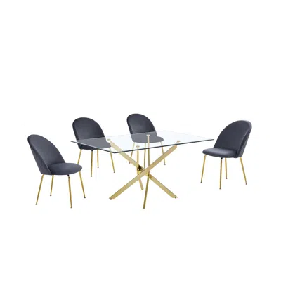 Best Quality Furniture 5 Piece Dining Set- Rectangular Dining Table With 4 Dark Grey Side Chairs In Black