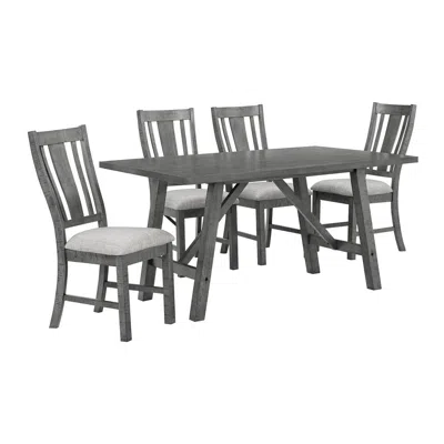 Best Quality Furniture 5 Piece Dining Set, Modern Farmhouse Design In Rustic Grey (1table+4chairs)
