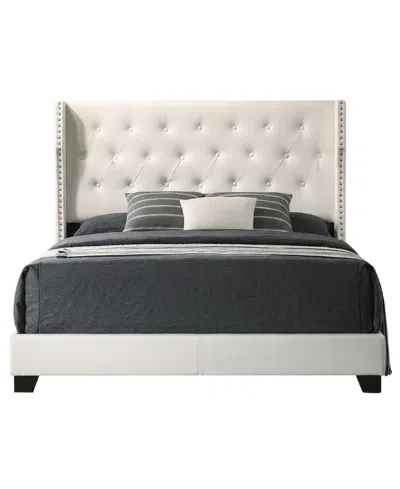Best Quality Furniture 50" Faux Leather Full Panel Bed With Wing Headboard In White