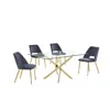 Best Quality Furniture 5pc Dining Set- Rectangle - Table With Dark Grey Velvet Chairs