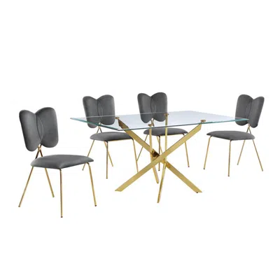 Best Quality Furniture 5pc Dining Set- Rectangle Table With Dark Grey Velvet Chairs