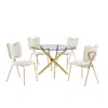 Best Quality Furniture 5pc Dining Set- Round Tempered Glass Dining Table With 4 Cream Velvet Chairs